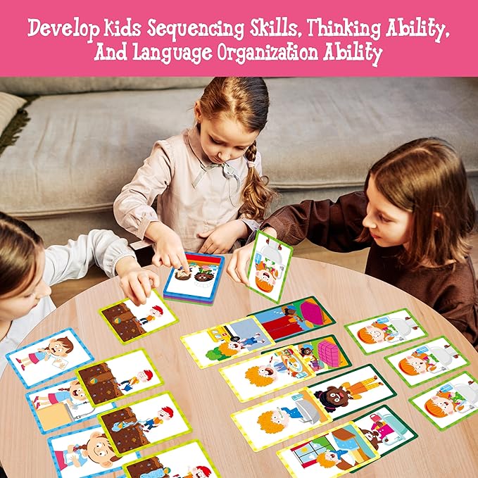 4-Scene Sequencing Cards, 72 Sequence Card Game for Preschool, Kids Learning Order and Logic, Speech Therapy Materials for Autism, Early Learning Activity-Storytelling, Social Skills,Sentence Building