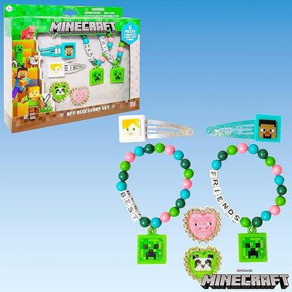 LUV HER Minecraft Girls BFF 6 Piece Toy Jewelry Box Set with 2 Rings, 2 Bead Bracelets and Snap Hair Clips Ages 3+