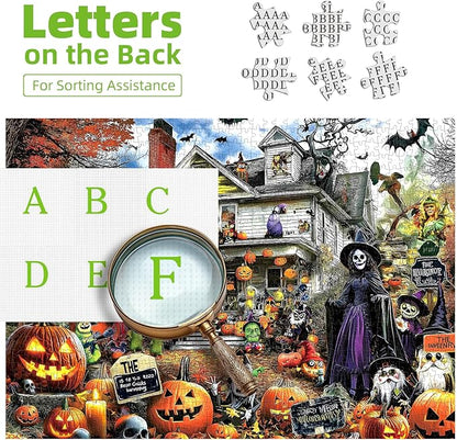 Halloween 1000 Piece Jigsaw Puzzle for Adults – Spooky Haunted House with Pumpkins & Witches | Challenging Fall Decor Puzzle & Unique Gift Idea for Halloween Enthusiasts