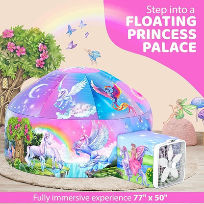 W&O Enchanted Aerodome with LED Lights - Inflatable Princess Castle for Kids Aged 3-12, Inflates in Seconds Creating an Immersive Fairytale Experience (Fan Not Included)
