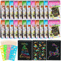 24 Pack Rainbow Scratch Notebook,Scratch Paper Art for Kids,Scratch Note Pads,Scratch Paper Rainbow Party Favors with 24 Wooden Stylus & 4 Drawing Stencil for Girls Boys Art Party Supplies
