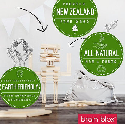 Natural Wooden Blocks for Kids Ages 4-8 - Montessori Blocks for Hands-on Learning - STEM and Architecture for Kids (300 Building Blocks)