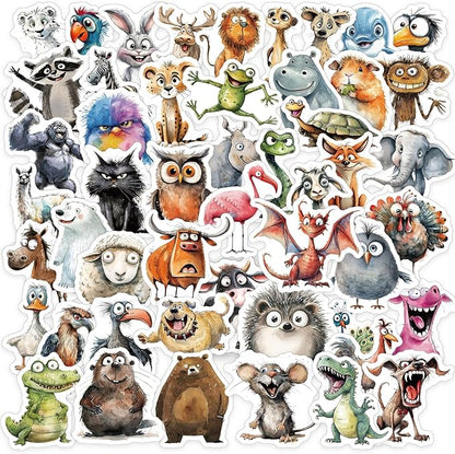 50 Pcs Funny Quirky Crazy Animal Stickers for Kids Teacher Water Bottle Laptop Phone Case Kindle Suitcase Scrapbook Diary Notebook Craft, Waterproof Vinyl Sticker Decal