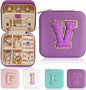 Parima Travel Jewelry Organizer Box - Small Case for Women, Mini Jewelry Box - Letter V, Purple