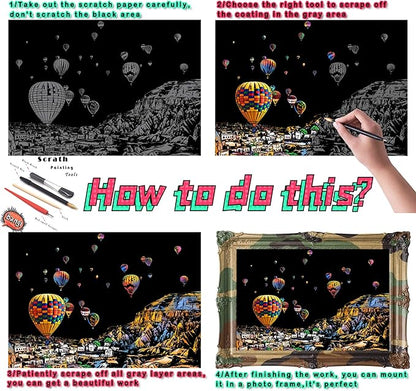 Scratch Art for Adults and Kids-City Landmarks Scratch Painting Craft Kit (8 Sheets A4)|DIY Foil Engraving Art Set|Stress Relief Gift for Travel Lovers,Craft Lovers,Home Decor(America/Europe)