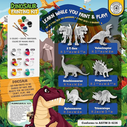 COASTLINE CRAFT STEM.org Dinosaur Painting Kit for Kids with Dino Trivia-Dinosaur Crafts for Kids Ages 3-5 + w/ 2 T-Rex Set - Screen Free, Educational Gifts for Boys