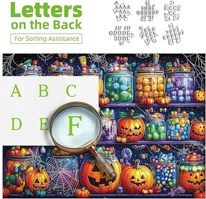 Halloween Candy Jars 1000 Piece Puzzle for Adults Spooky Night Mason Jars Challenging Jigsaw Puzzles for Adults Family Game Night (27"x19")