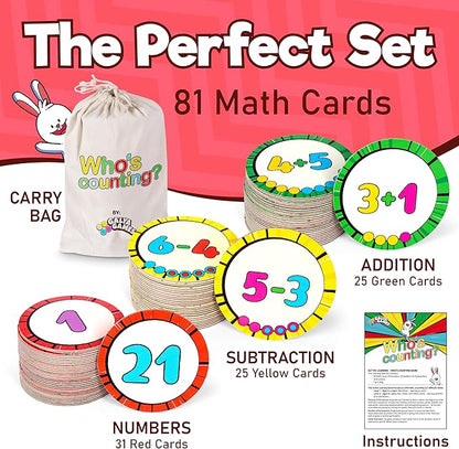 Active Learning Who’s Counting Game: 81 Oversized 0-30 Number, Addition Subtraction Sturdy Floor Activity Math Cards, Multiuse Games, Two Levels of Age: 3-4 and 5+ (Addition)
