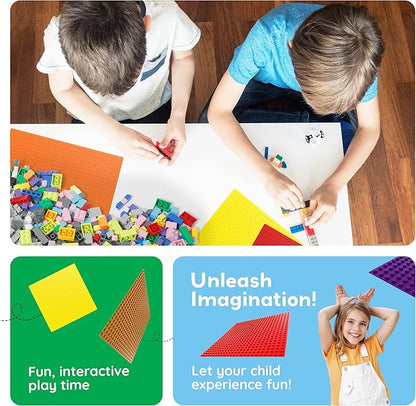 PicassoTiles Brick Baseplate Classic Building Block Foundation Kit 20 Pack 10"x10" Platform Multi Color Bricks Stud Blocks Compatible with All Major Brands STEM Construction Set Kids Ages 3+ PBS02