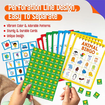 Family Bingo Game, Alphabet, Animal, Sight Word & Number Bingo Board Game, Counting and Matching Skills Classic Educational Game for Kindergarten and Preschool Kids, Perfect for Home and Classroom