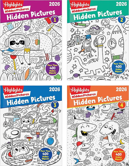 Highlights Hidden Pictures 2026 Activity Books for Kids Ages 6 and Up, 4 Puzzle Books Packed with Hidden Object Fun, Coloring Pages, and Seek and Find Fun