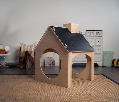 Avenlur Indoor Montessori Wooden and Waldorf Style Playhouse for Toddlers with Double Chalkboard Roof. Sturdy Play Set Structure for Children and Kids ECC Early Childhood Day Care, Preschool Playroom