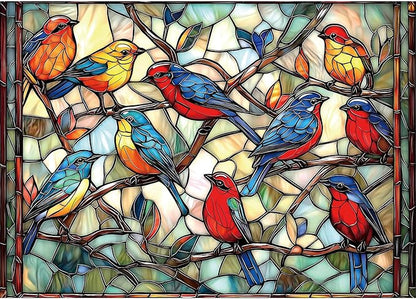 Stained Glass Birds 1000 Piece Puzzle for Adults - Challenging Vintage Window Art Jigsaw Puzzles, Family Game Night Activity, Finished Size 27.6 x 19.7 Inch