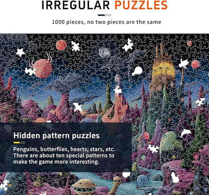 Glow-in-The-Dark Jigsaw Puzzles for Adults 1000 Pieces, Monster Planet Puzzles, Difficult Challenging Unique Puzzle for Adults,6 Colors on Back, Puzzle Size 26.6x19.2