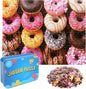 LELEMON 100 Pieces Donut Jigsaw Puzzle for Kids Ages 4-8 Sweet Colorful Donut Jigsaw Puzzles in a Metal Box Children Boys Girls Learning Educational Puzzles Toys