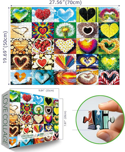 Love Heart 1000 Piece Puzzle for Adults Valentine's Love Collage Puzzles for Adults 1000 Pieces Colorful Love Shaped Jigsaw Puzzles 1000 Pieces Family Challenging Puzzle (27.5"X19.6")