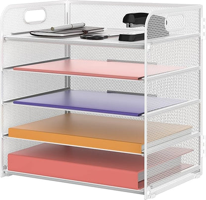 Supeasy 5 Trays Paper Organizer Letter Tray with Handle-Mesh Desk File Organizer, Paper Sorter Desk Organizer for Office, Home or School