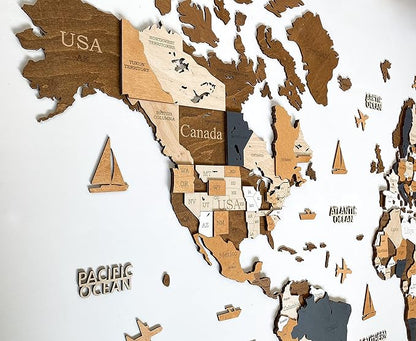 Wooden World Map 3D Art Large Wall Decor - Size (M & L & XL) Any Occasion Gift Idea - Wall Art For Home & Kitchen or Office (COFFEE, 63,00" x 33,46")