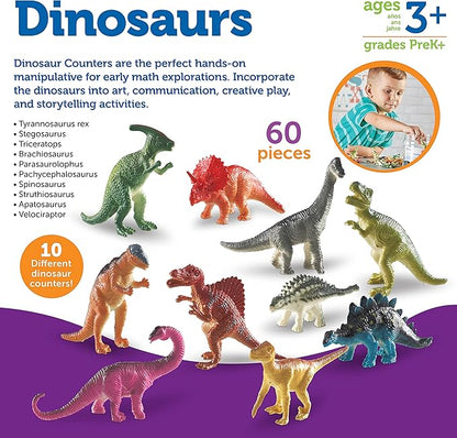 Learning Resources Dinosaur Counters - 60 Pieces, Ages 3+ Dinosaur Toys, Dinosaurs for Toddlers, Dinosaurs Action Figure Toys, Kids' Play Dinosaur and Prehistoric Creature Figures
