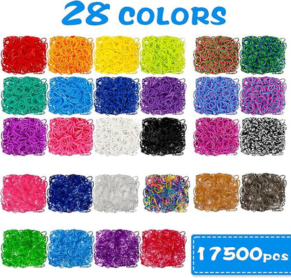 INSCRAFT 17500+ Rubber Loom Bands with 3 Layer Deep Blue Container, 28 Colors, 600 S-Clips, 352 Beads, 40 Cartoon Pendant, Bracelet Making Refill Kit for Kids