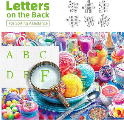 500 Piece Jigsaw Puzzle for Adults Colorful Ice Cream Candy Sweet Dessert with Letters on Back Cool Unique Fun Family ChallengingPuzzles for Seniors Family (23"x15")