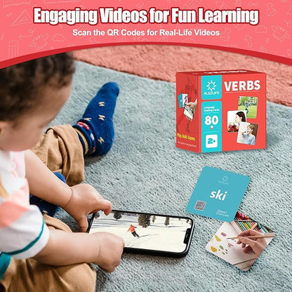 80 Verb Cards with Action Videos| Thick Action Verb Flash Cards for Speech Therapy| Verbs Flash Cards for Toddler Learning Cards Action Words| Picture Cards for Speech Therapy Games