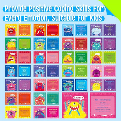 Emotions Flip Chart, 25 Different Feelings with Coping Skills-Learn to Identify Various Moods, Cartoon Faces Emotions for Kids with Autism, ADHD-Emotion Flipbook for Therapy, Home Use (Monsters Ver.)
