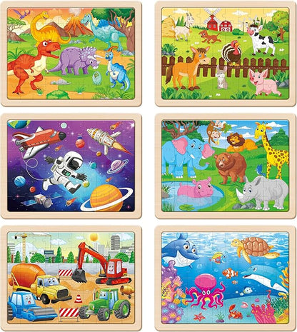 SYNARRY Wooden Puzzles for Kids Ages 4-6, 6 Packs 60 PCs Jigsaw Puzzles Preschool Educational Toys Gifts for Children Ages 4-8, Kids Puzzle for 4+ Year Olds Boys Girls