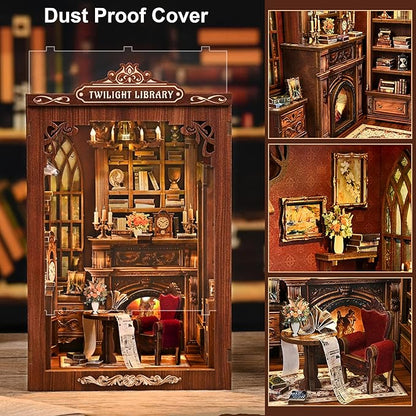 ISSEVE Book Nook Kit, DIY Miniature House Kit for Adults Teen Beginners, Dollhouse Mini Booknook Kits, Tiny House Bookshelf Decoration, 3D Wooden Puzzles Crafts Gifts (Twilight Library)