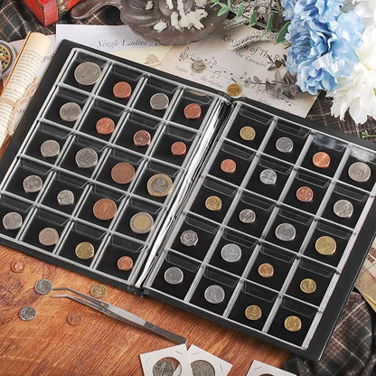200 Pockets Coin Albums - 45x45 mm/1.8x1.8 inch Pocket Green Coin Book 10 Pages Coin Collection Holder Letter Size Coin Storage Book CS0220GR