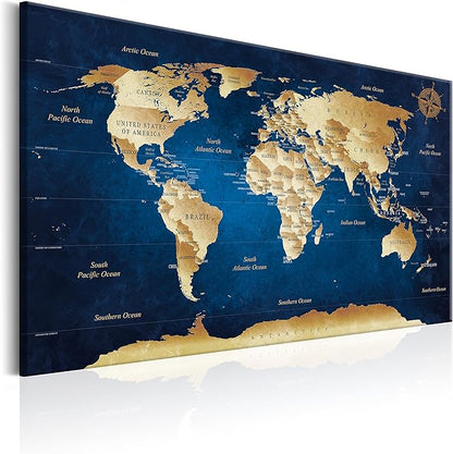 artgeist Pinboard World Map 35x24 in - Cork Board & Canvas Print Wall Art 1 pcs Memoboard with 50 Pins Noticeboard Message Board Image Picture Home Decor Travel Map k-A-0107-p-a