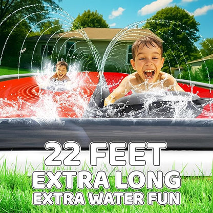 JAMBO 22Ft Water Slide and 2 Bodyboards, Extra Long Heavy Duty Slip Splash and Slide with Inflatable Bumpers, Pirate Splash Mat Water Sprinkler, Outdoor Water Toys, Summer n Toy, Splash Pad
