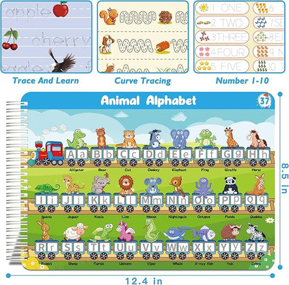 Handwriting Practice - Tracing Books for Kids Ages 3-5, Montessori Preschool Learning Activity, Autism Educational Learn Number Letters Shapes Animal & Sight Words Workbook with 8 Dry Erase Markers