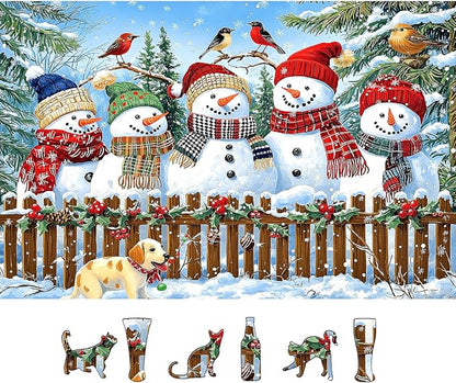 Christmas Jigsaw Puzzles 500 Pieces for Adults - 23x15 Inches Winter Holiday Puzzle with Unique Shaped Pieces, Fun & Challenging Snowman Art for Christmas Vacation