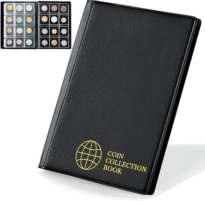 Coin Collection Album - Coin Holder Book Coin Storage Album Money Penny Pocket for Collectors CS01 (Pocket Size 30x30mm/1.2x1.2 in[120 Pockets], Elegant Black)