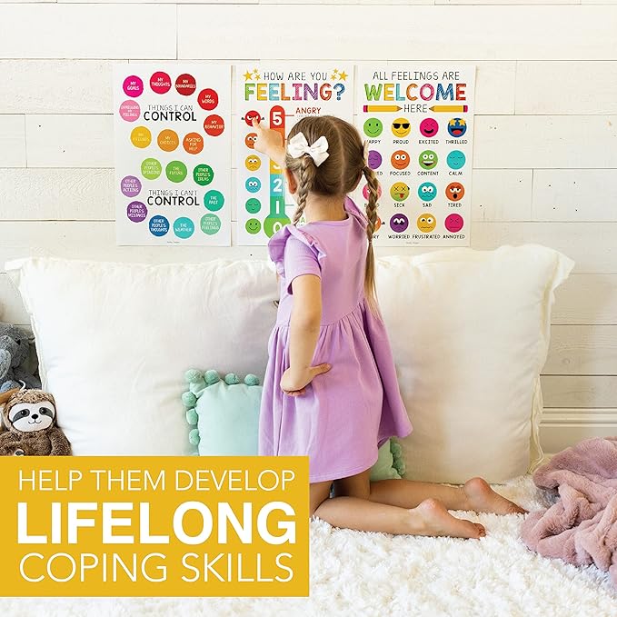Hadley Designs Feelings Chart For Kids Ages 4-8 - Emotions Chart For Toddlers 3-5, Counseling Feelings Posters For Classroom Calming Corner, Social Emotional Learning Posters, Colorful Classroom Decor