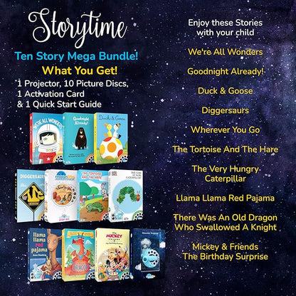 Moonlite Storytime Mini Projector with 10 Classic Storytime Stories, A Magical Way to Read Together, Digital Storybooks, Fun Sound Effects, Learning Gifts for Kids Ages 1 and Up