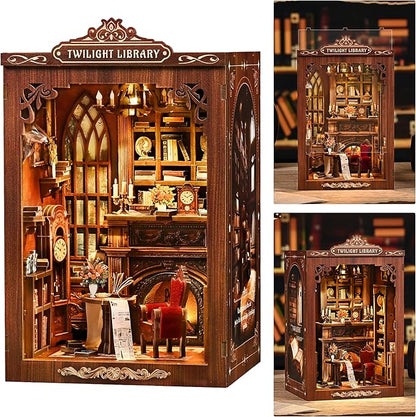 ISSEVE Book Nook Kit, DIY Miniature House Kit for Adults Teen Beginners, Dollhouse Mini Booknook Kits, Tiny House Bookshelf Decoration, 3D Wooden Puzzles Crafts Gifts (Twilight Library)