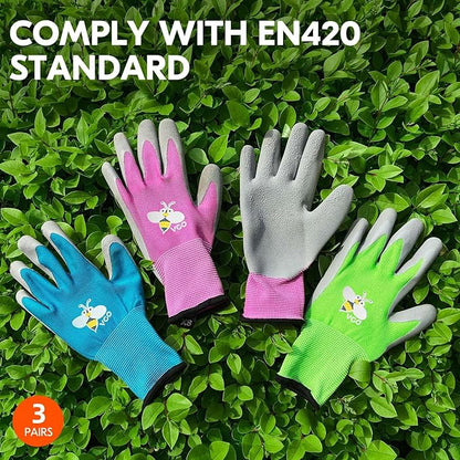 Vgo... 3-Pairs Age 7-9 Kids Gardening Gloves, Children Yard Work Gloves, Soft Safety Rubber Gloves (XS, KID-RB6013)