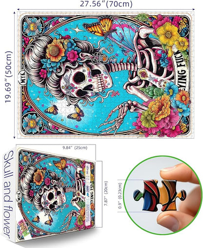 Halloween Sugar Skull 500 Piece Jigsaw Puzzle for Adults Day of The Dead Puzzle with Vibrant Floral Skull Butterflies Playing Cards Art Challenging Adult Jigsaw Puzzles for Game Night(15"x23")