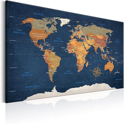 artgeist Pinboard World Map 35x24 in - Cork Board & Canvas Print Wall Art 1 pcs Memoboard with 50 Pins Noticeboard Message Board Image Picture Home Decor Travel Map k-C-0048-p-b