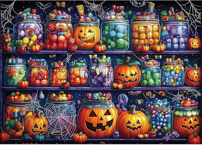 Halloween Candy Jars 1000 Piece Puzzle for Adults Spooky Night Mason Jars Challenging Jigsaw Puzzles for Adults Family Game Night (27"x19")