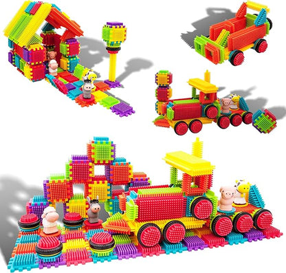 PicassoTiles PTB151 151pcs Hedgehog Lock Block STEM Building Tiles Truck Theme Set Learning Playset STEM Toy Set Educational Kit Child Brain Development Preschool Kindergarten Toy w/Animal Figures