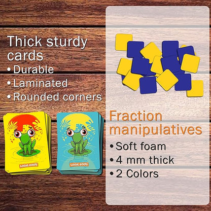 Froggy Fractions Math Games for Fourth Grade and up, 24 Fraction Manipulatives 72 Proper, Improper, and Mixed Fractions Card, Stem Toys for 10 Year Olds and Up
