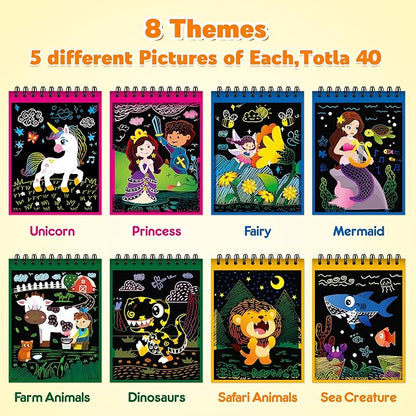 Mocoosy 24 Pack Scratch Art Party Favors for Kids, Birthday Goodie Bag Stuffers, Rainbow Scratch Notebook Bulk Classroom Prizes, Kids Art and Craft Kit Bulk Return Gifts Prize Box Toys for Boys Girls