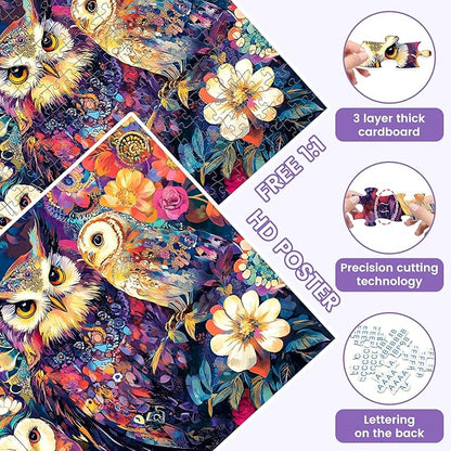 300 Pieces Owl Puzzle for Adults, Bird Puzzle 300 Pieces Recycled Cardboard Jigsaw Puzzles for Adults, Family Challenging Game Home Decor Gift Toy for Teens Kids Seniors 20.5×15 in