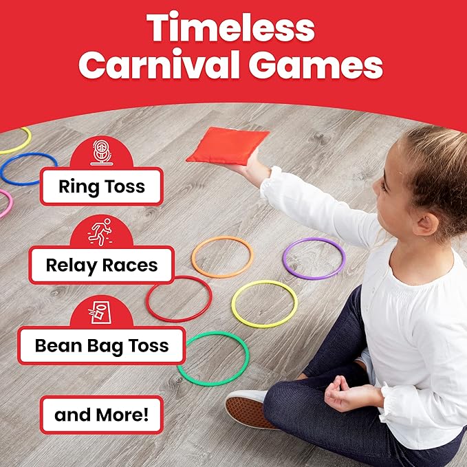 Prextex Multicolored 3-in-1 Yard Game Set - Ring Toss Game, Bean Bags, Cones - Outdoor Toys for Toddlers & Kids, Children's Indoor Play, Family Fun Carnival Games, Kids Party Cornhole Set, Lawn Games