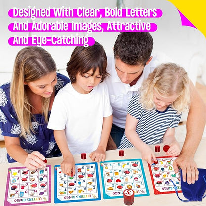 Alphabet & Phonics Bingo Game, 12 Bingo Boards ABC Letters, CVC Blends Words Phonetic Game, Letters Phonetic Awareness Early Educational Learning Toys - Ages 4 and up, Perfect for Classroom & At Home