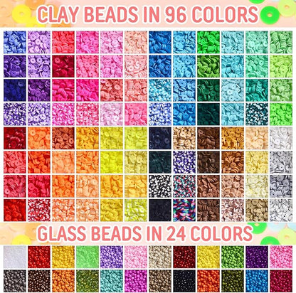 Ilootm Friendship Bracelet Kit, 16800pcs, 96 Colors Polymer Clay Beads & 24 Colors Glass Seed Beads, 400 Letters Beads，Bracelet Making Kit for DIY Jewelry Making&Friendship Bracelet Making
