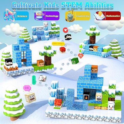 150PCS Magnetic Blocks-Magnetic Building Blocks Magnet Toys Set Stacking Snow Mountain World with Magnet Construction Toys STEM Sensory Gift for Kids Toddlers Boys & Girls Birthday Gifts Ages 3+